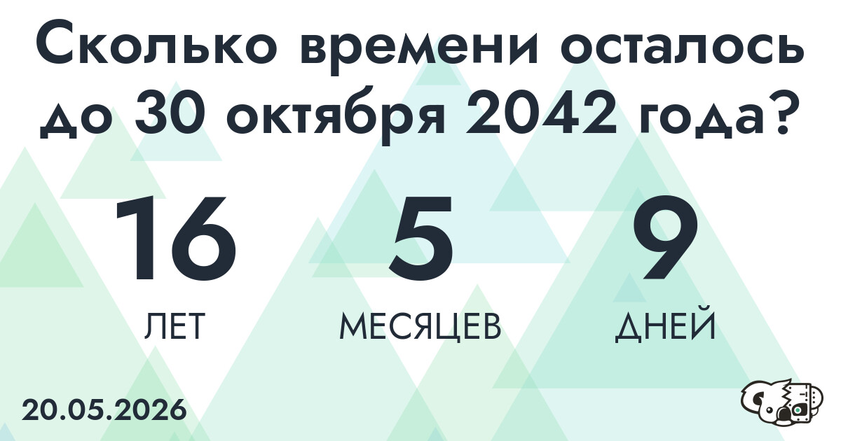 Сколько времени осталось до 30 октября 2042 года