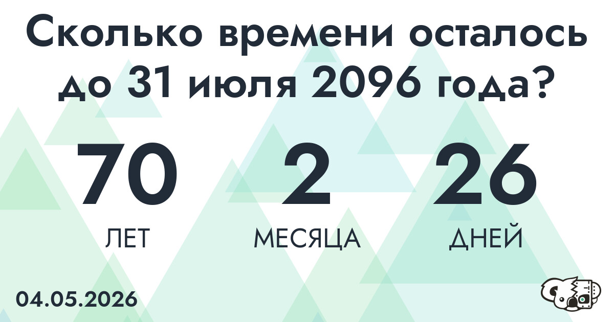 Сколько времени осталось до 31 июля 2096 года
