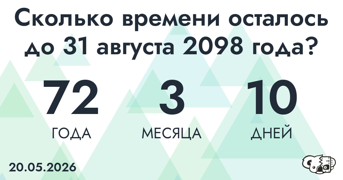 Сколько времени осталось до 31 августа 2098 года