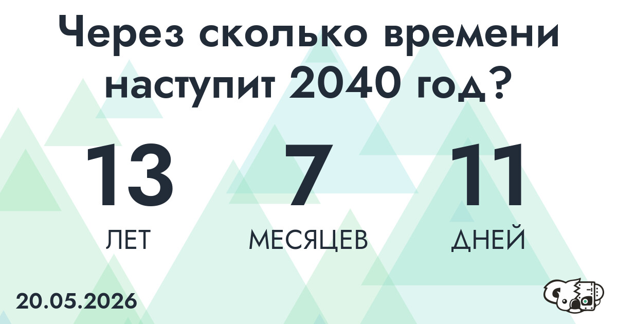 Через сколько времени наступит 2040 год?