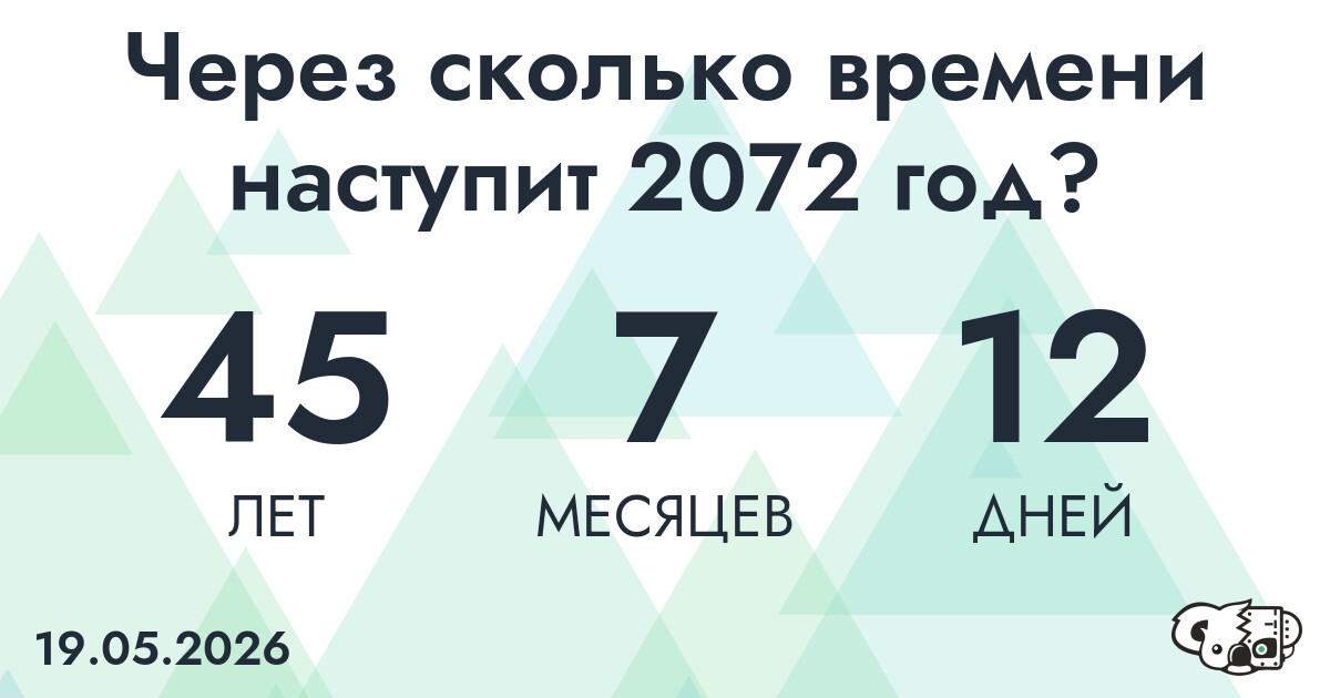 Через сколько времени наступит 2072 год?