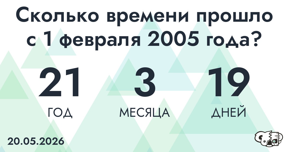 Сколько времени прошло с 1 февраля 2005 года