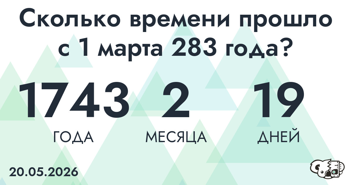 Сколько времени прошло с 1 марта 283 года