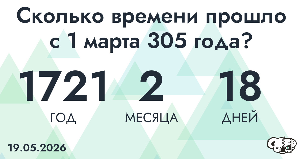Сколько времени прошло с 1 марта 305 года