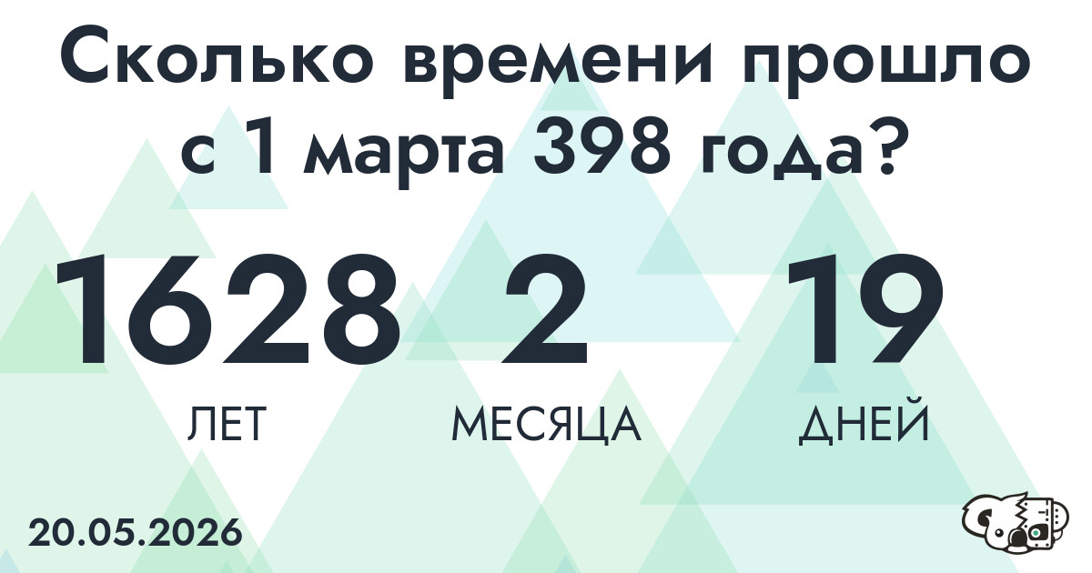 Сколько времени прошло с 1 марта 398 года