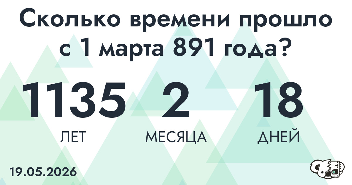 Сколько времени прошло с 1 марта 891 года