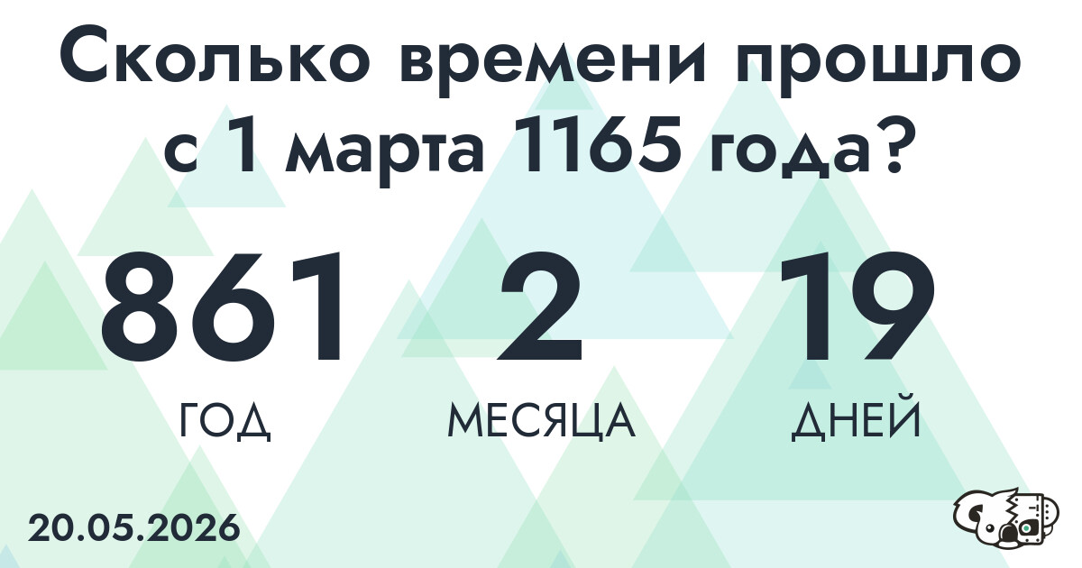 Сколько времени прошло с 1 марта 1165 года