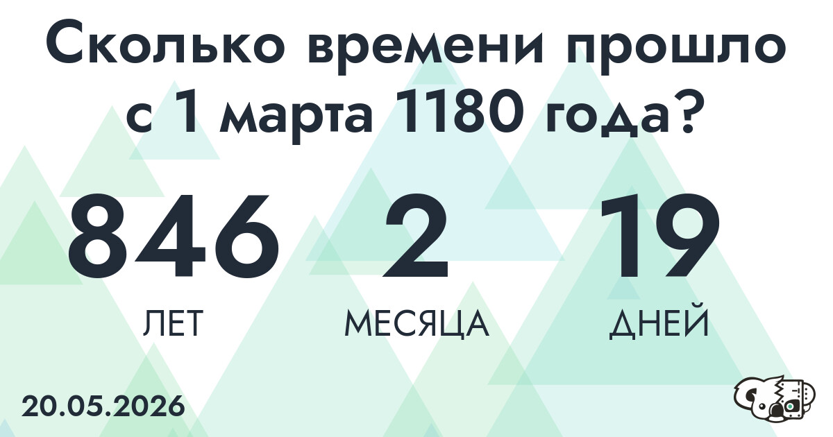 Сколько времени прошло с 1 марта 1180 года