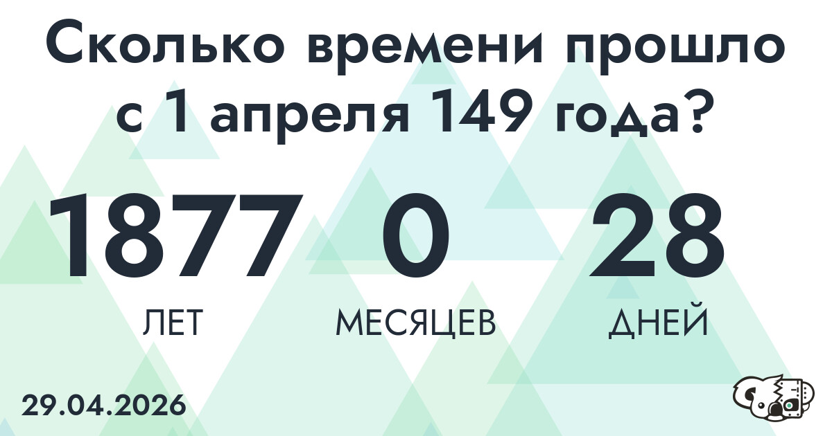 Сколько времени прошло с 1 апреля 149 года