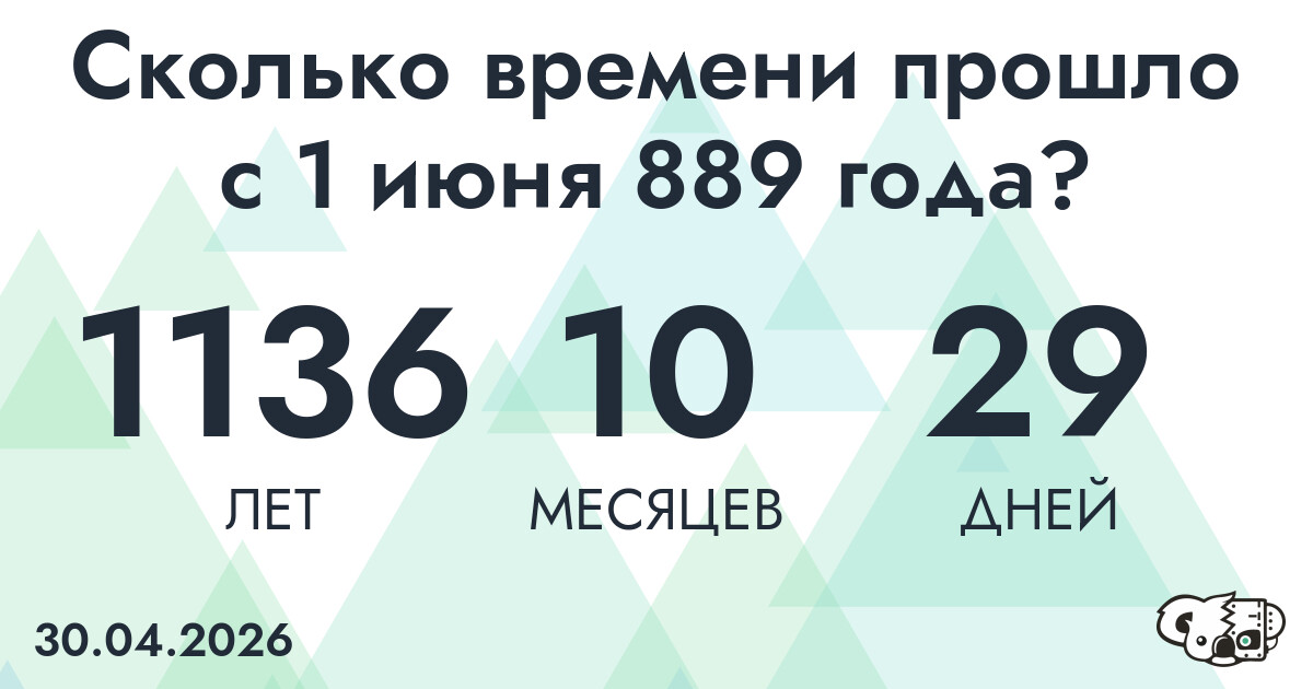 Сколько времени прошло с 1 июня 889 года