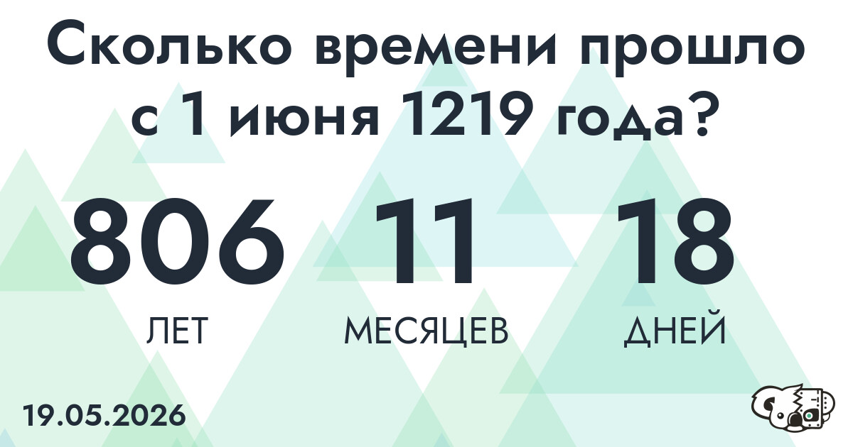Сколько времени прошло с 1 июня 1219 года