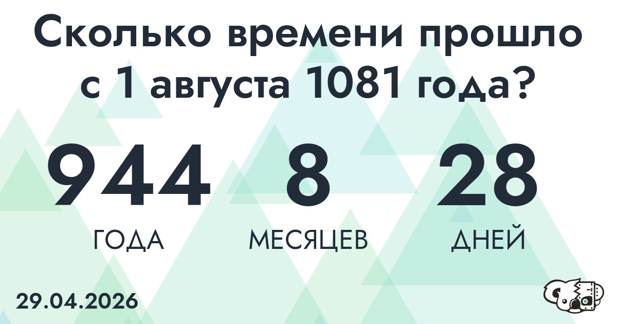 Сколько времени прошло с 1 августа 1081 года