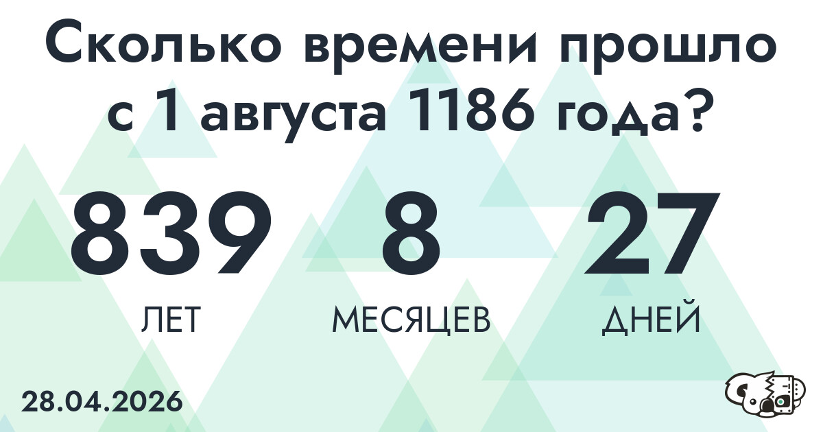 Сколько времени прошло с 1 августа 1186 года