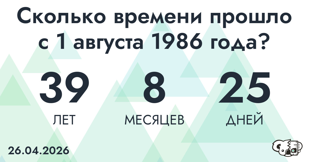 Сколько времени прошло с 1 августа 1986 года