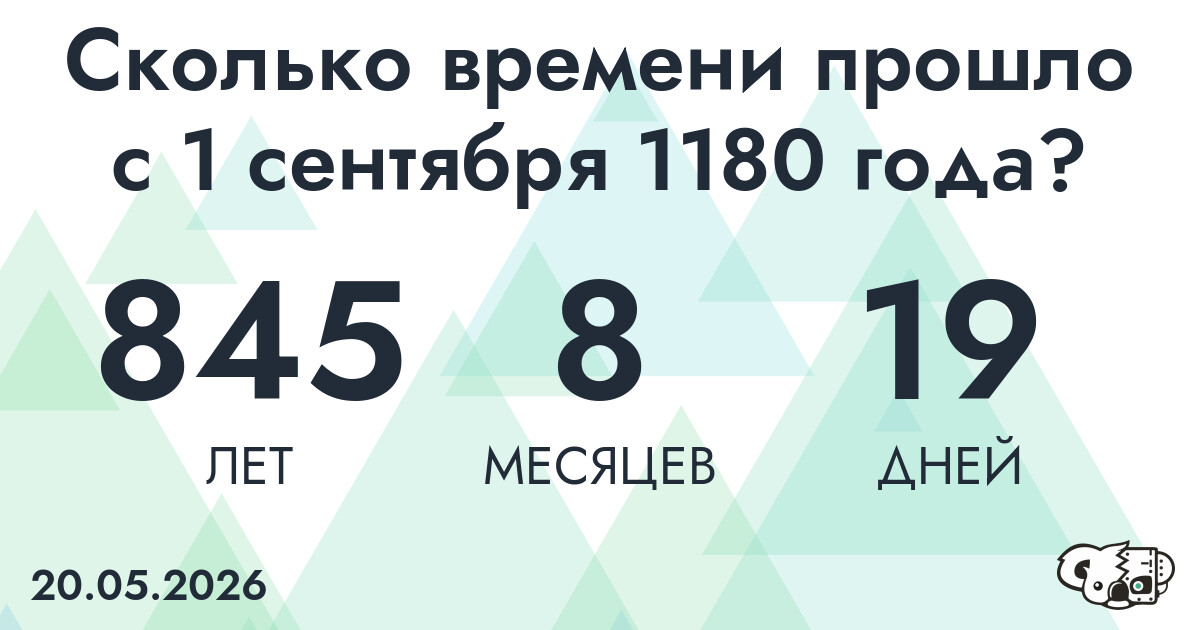 Сколько времени прошло с 1 сентября 1180 года