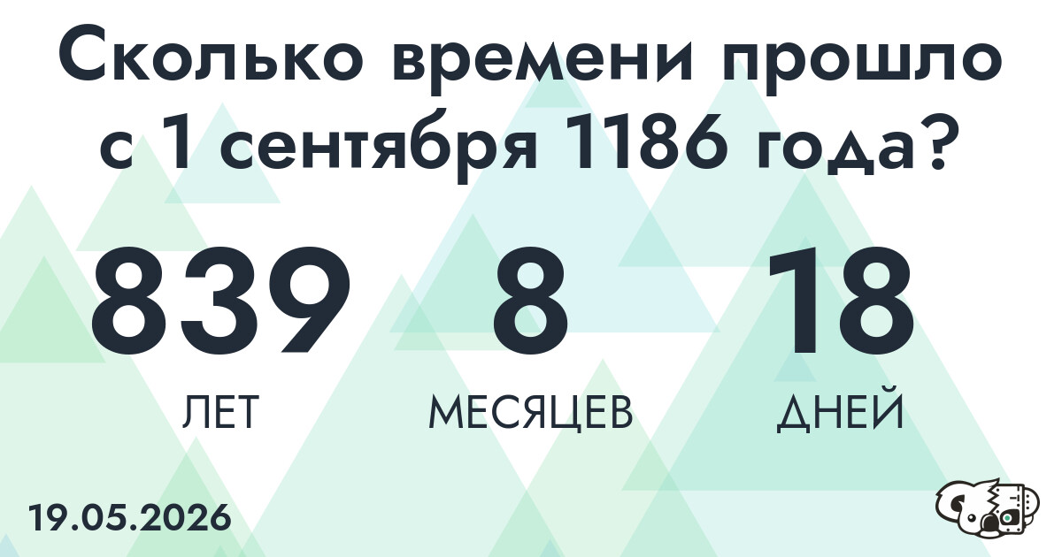 Сколько времени прошло с 1 сентября 1186 года