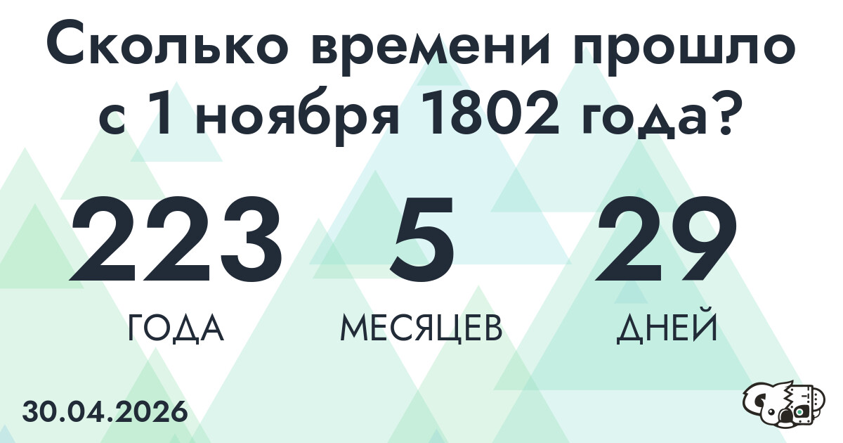 Сколько времени прошло с 1 ноября 1802 года