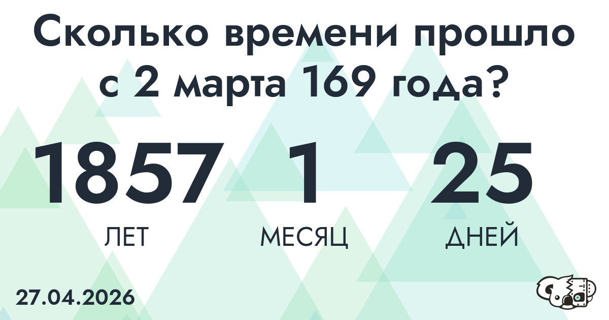 Сколько времени прошло с 2 марта 169 года