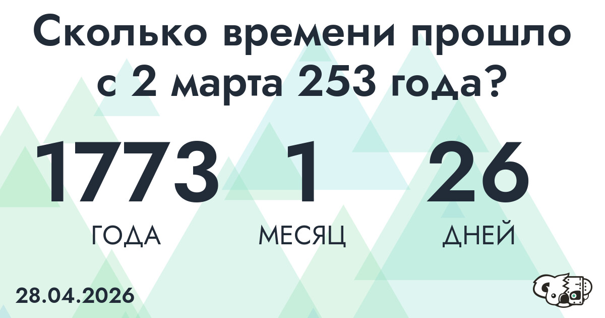 Сколько времени прошло с 2 марта 253 года