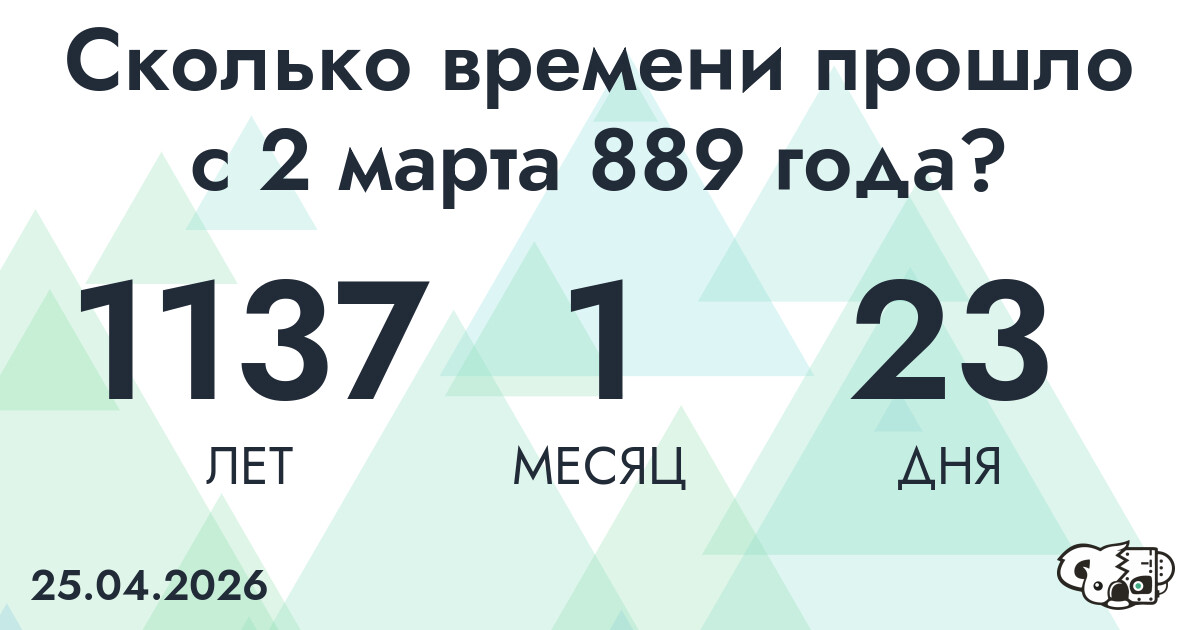 Сколько времени прошло с 2 марта 889 года