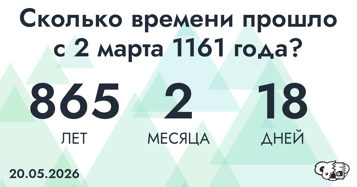 Сколько времени прошло с 2 марта 1161 года