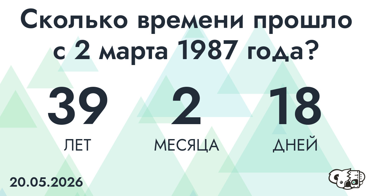 Сколько времени прошло с 2 марта 1987 года