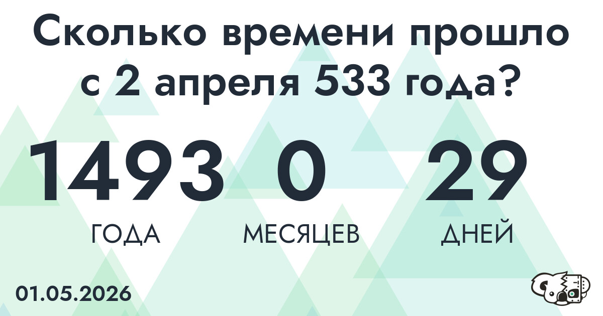Сколько времени прошло с 2 апреля 533 года
