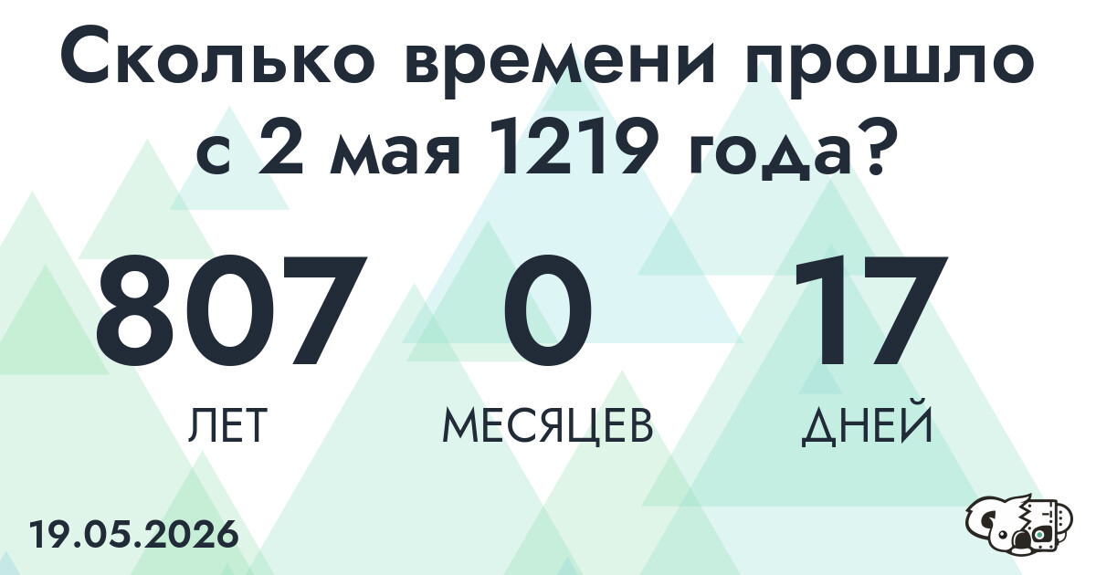 Сколько времени прошло с 2 мая 1219 года