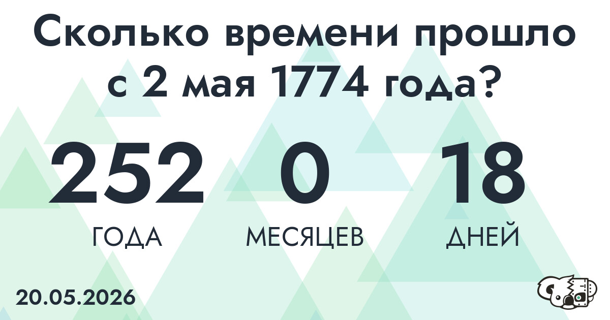 Сколько времени прошло с 2 мая 1774 года