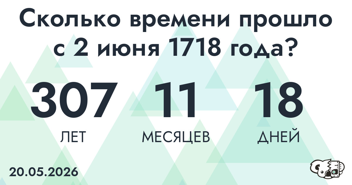 Сколько времени прошло с 2 июня 1718 года