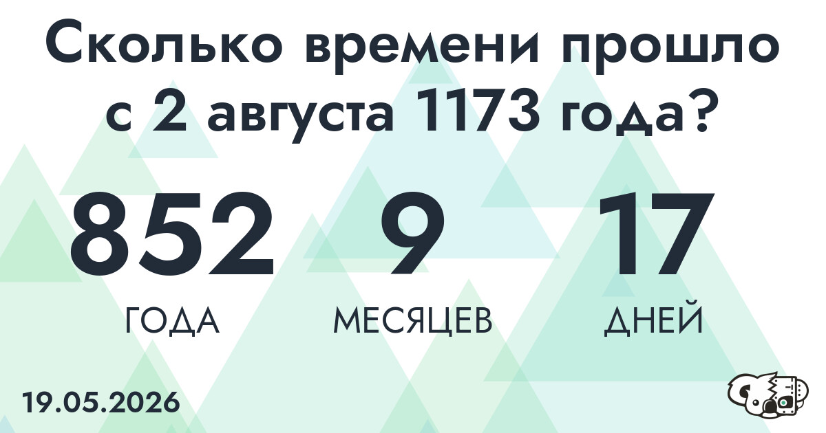 Сколько времени прошло с 2 августа 1173 года