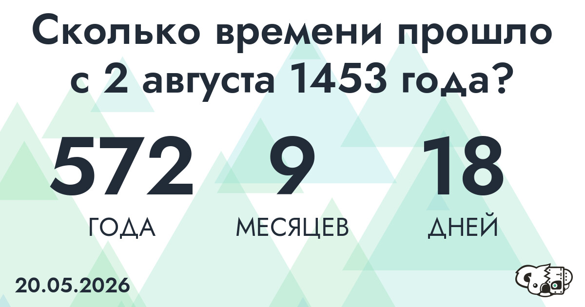 Сколько времени прошло с 2 августа 1453 года