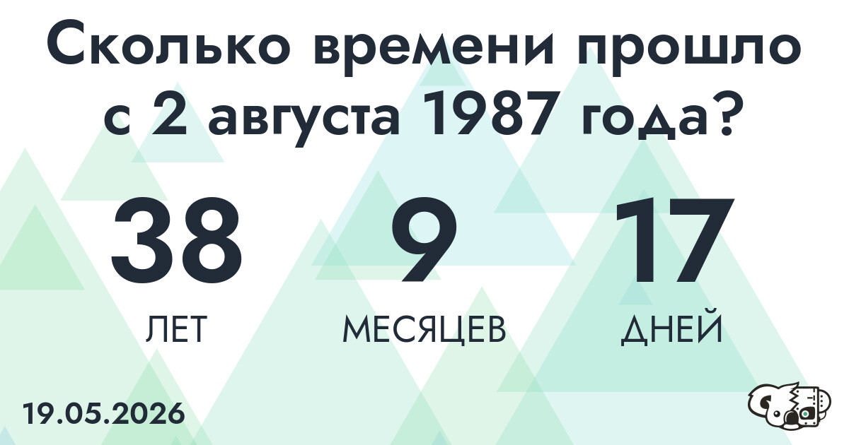 Сколько времени прошло с 2 августа 1987 года