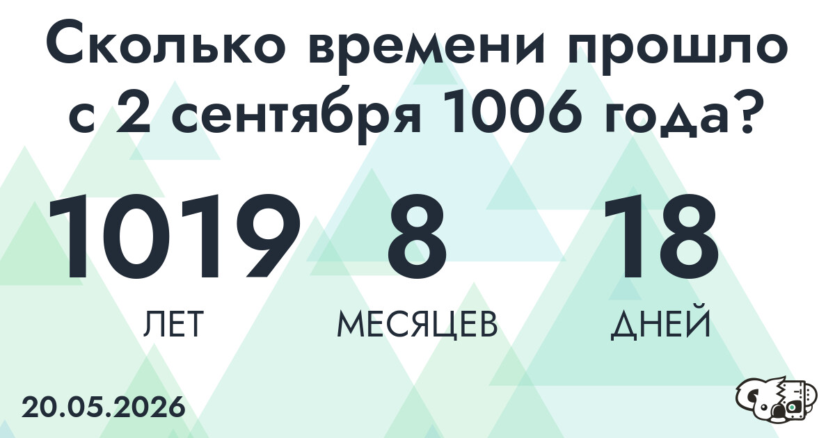 Сколько времени прошло с 2 сентября 1006 года