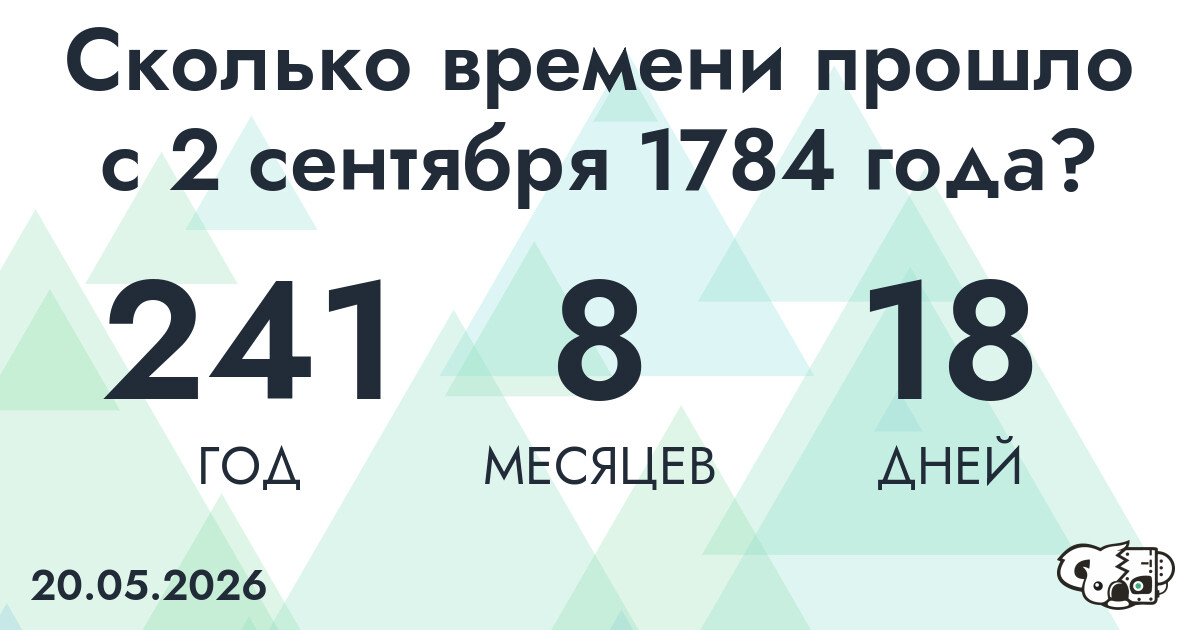 Сколько времени прошло с 2 сентября 1784 года