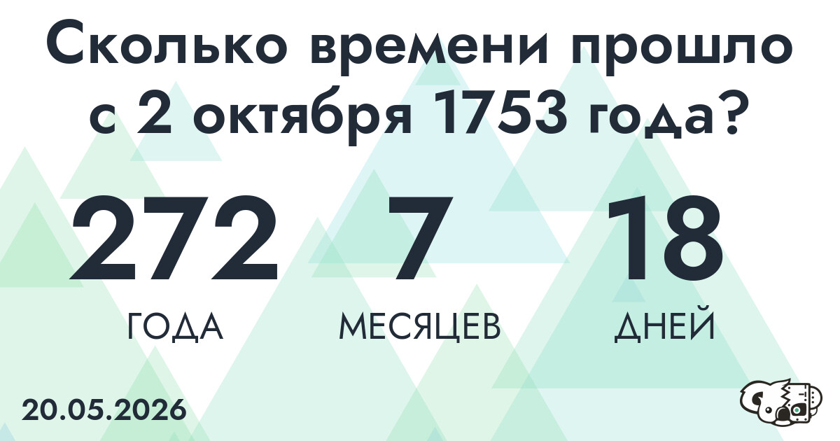 Сколько времени прошло с 2 октября 1753 года