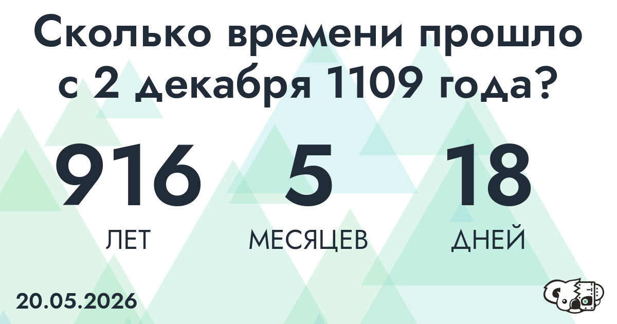 Сколько времени прошло с 2 декабря 1109 года