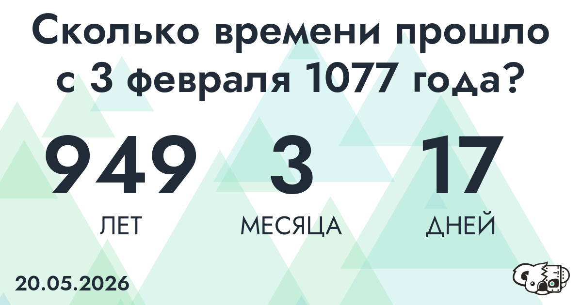 Сколько времени прошло с 3 февраля 1077 года