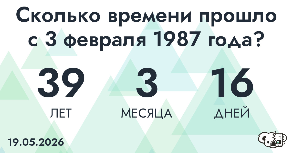 Сколько времени прошло с 3 февраля 1987 года