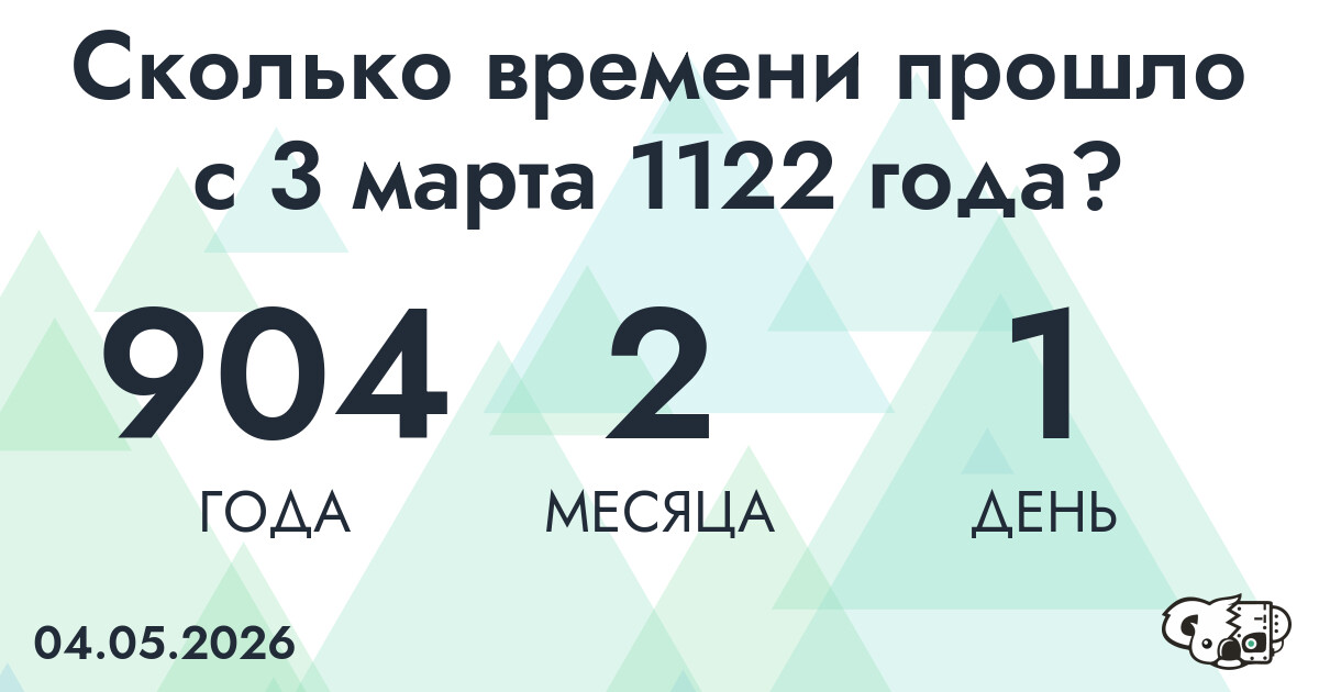 Сколько времени прошло с 3 марта 1122 года