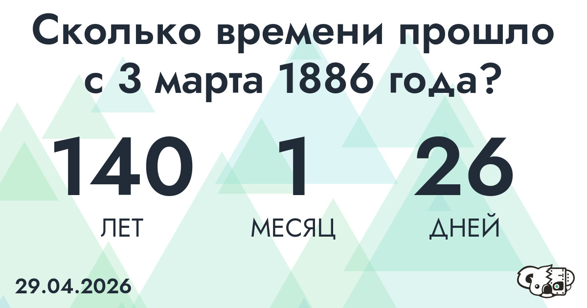 Сколько времени прошло с 3 марта 1886 года