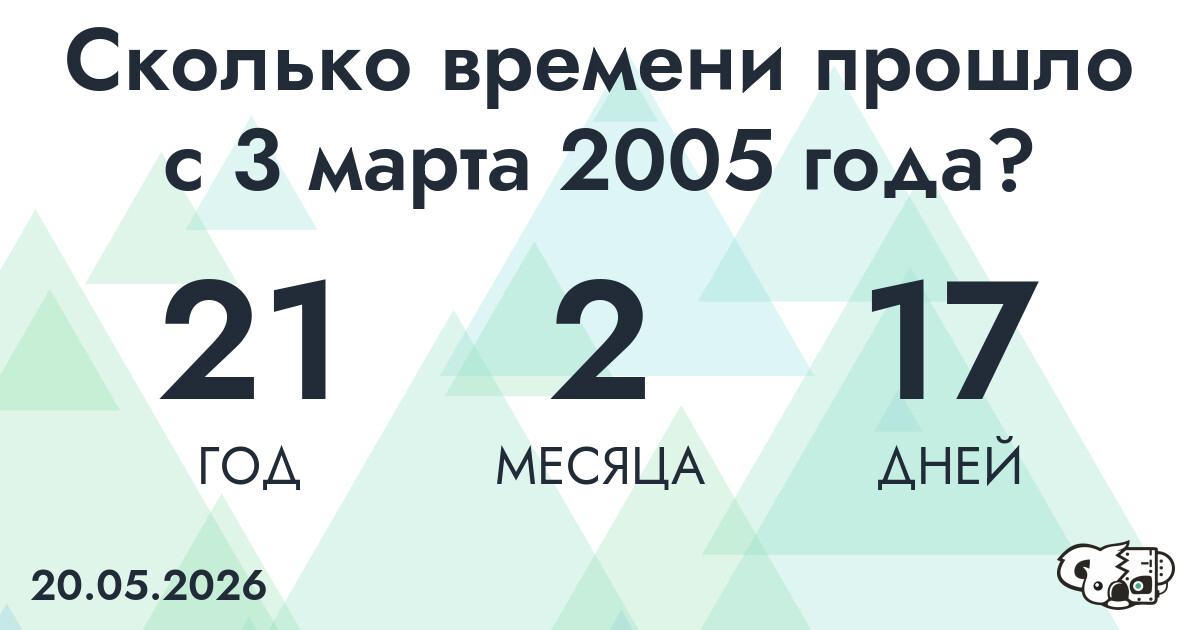 Сколько времени прошло с 3 марта 2005 года