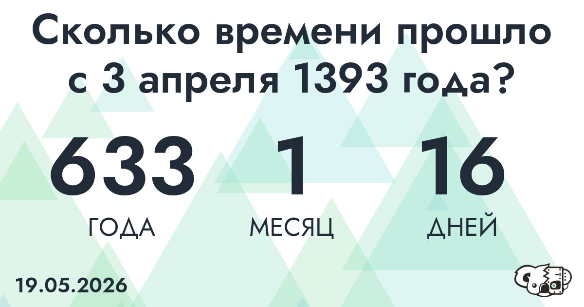 Сколько времени прошло с 3 апреля 1393 года