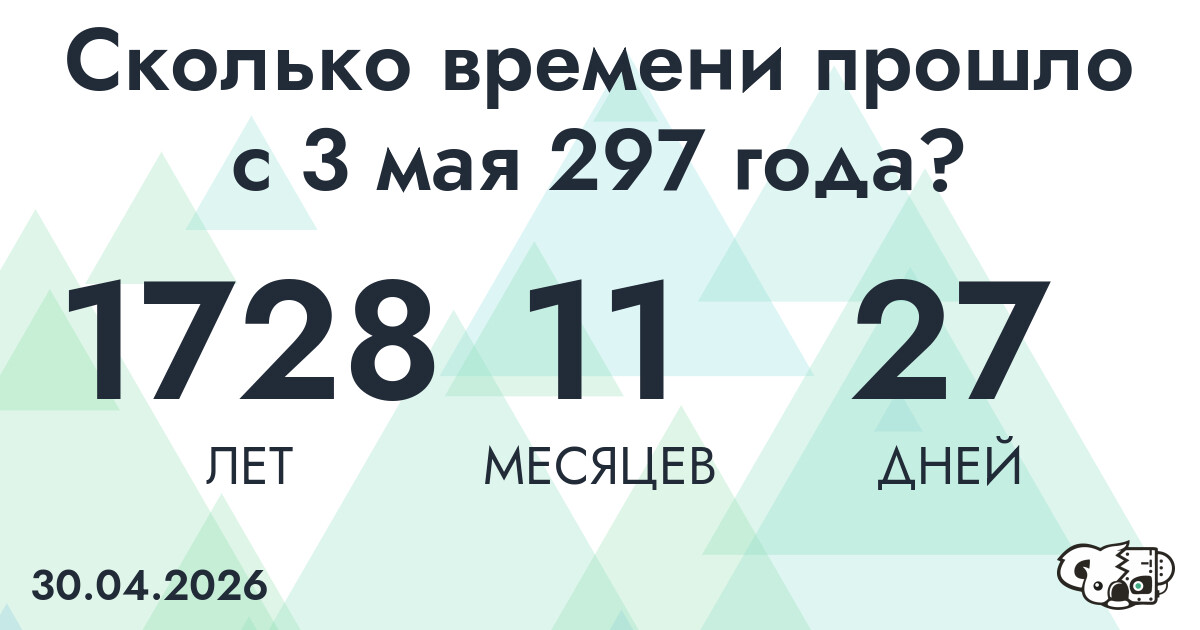 Сколько времени прошло с 3 мая 297 года
