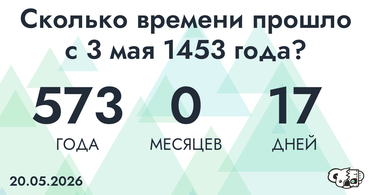 Сколько времени прошло с 3 мая 1453 года