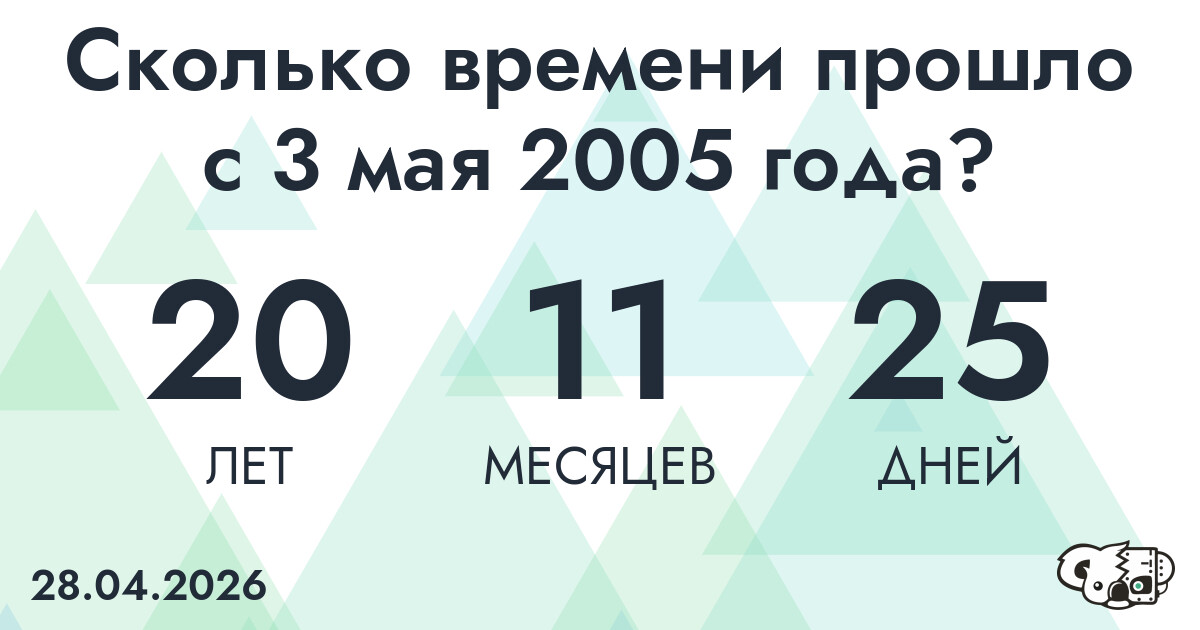 Сколько времени прошло с 3 мая 2005 года