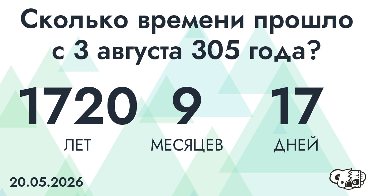 Сколько времени прошло с 3 августа 305 года