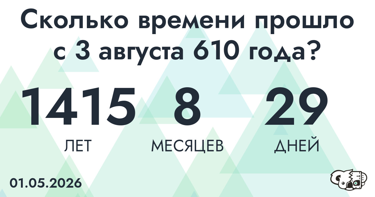 Сколько времени прошло с 3 августа 610 года