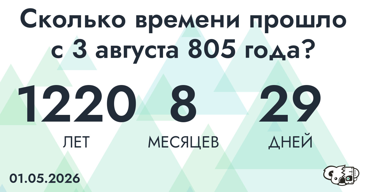 Сколько времени прошло с 3 августа 805 года