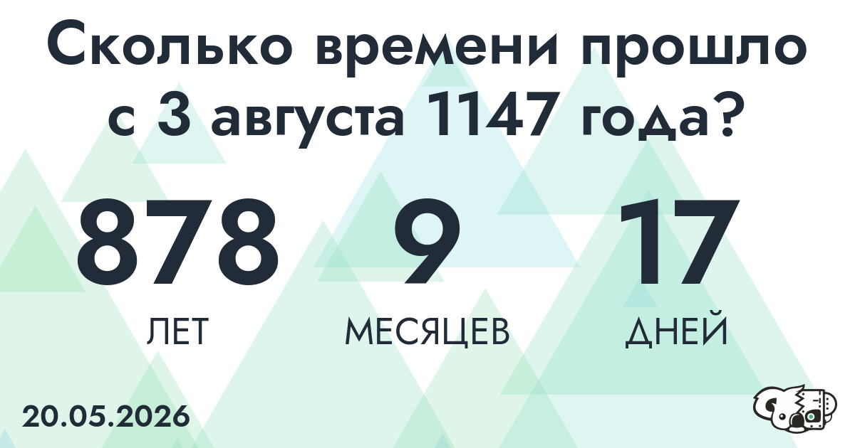 Сколько времени прошло с 3 августа 1147 года